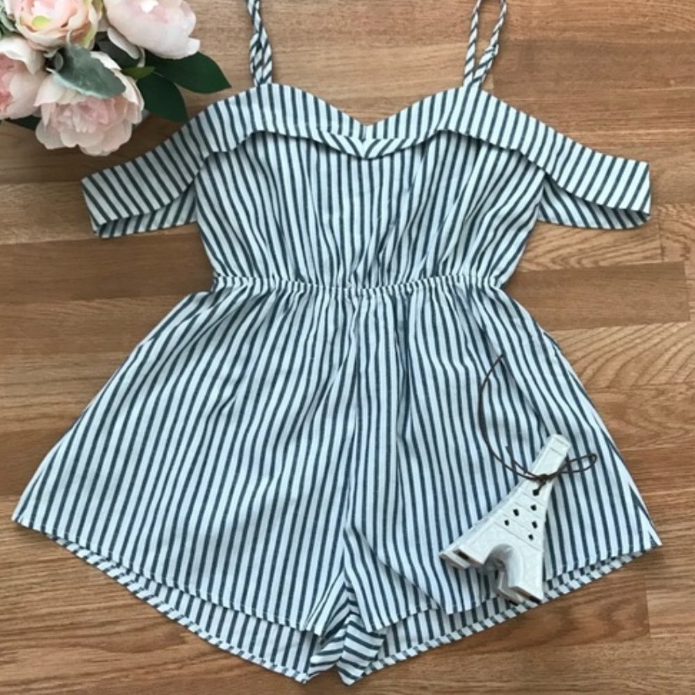 Blue and White Striped Romper